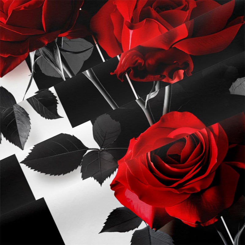 CCoutueChen Rose Comforter Set King Black Red Bedding Set Striped Floral Bedding for Women Aesthetic Comforter with 2 Pillowcases, Ultra Soft Lightweight 3Pieces - Image 5