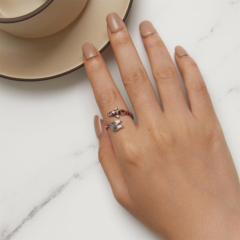 BISAER 925 Sterling Silver Ring Adjustable Cute Unique Cat Snake Butterfly Dragonfly Fashionable Ring For Women Jewelry (red fish) - Image 5