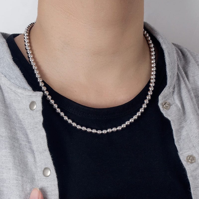 H&Beautimer 925 Sterling Silver 4MM 6MM Bead Chain Necklace-Italian Handmade Bead Ball Necklace-Women Jewelry 18-34'' (26 Inch, 6MM Width) - Image 3