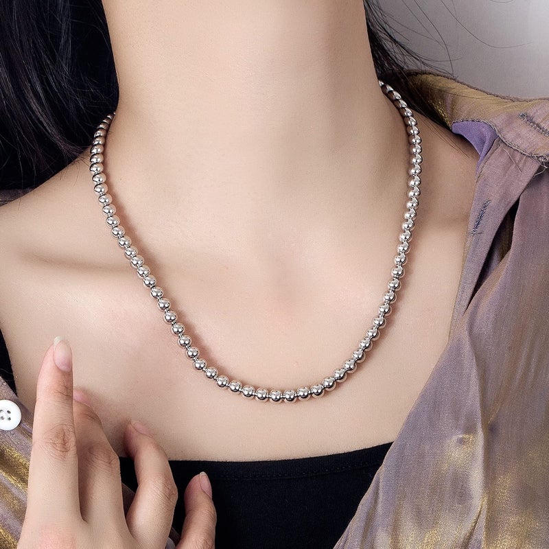 H&Beautimer 925 Sterling Silver 4MM 6MM Bead Chain Necklace-Italian Handmade Bead Ball Necklace-Women Jewelry 18-34'' (26 Inch, 6MM Width) - Image 4