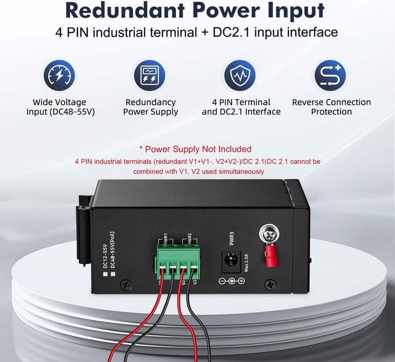 مفتاح صناعي صغير ذو 8 منافذ جيجابت PoE+، إيثرنت 100/1000 ميجابت/ثانية، معيار IEEE802.3AF/AT POE+، للسكة الدين والتركيب على الحائط، مفتاح PoE صناعي غير مُدار IP30 مقوى (-40~185°ف) من يو لينكا - Image 5