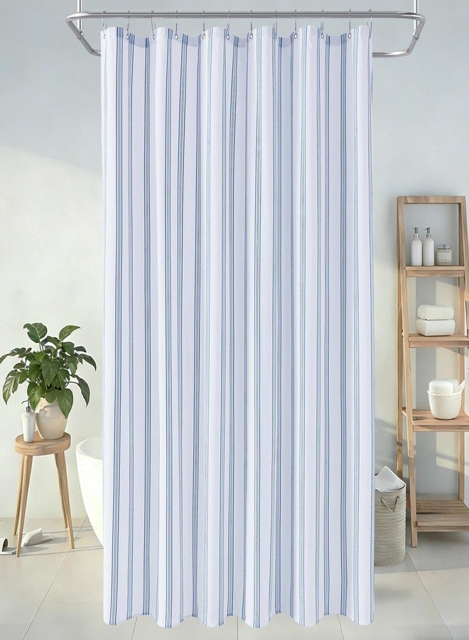 ORTIGIA Blue and White Striped Shower Curtain with 12 Metal Hooks, Crinkled Lightweight Textured Fabric Modern Farmhouse Minimalist Bathroom Curtain 72x72 Inch - Image 5