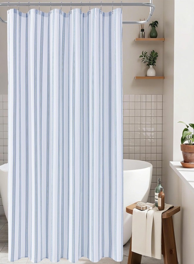 ORTIGIA Blue and White Striped Shower Curtain with 12 Metal Hooks, Crinkled Lightweight Textured Fabric Modern Farmhouse Minimalist Bathroom Curtain 72x72 Inch - Image 3