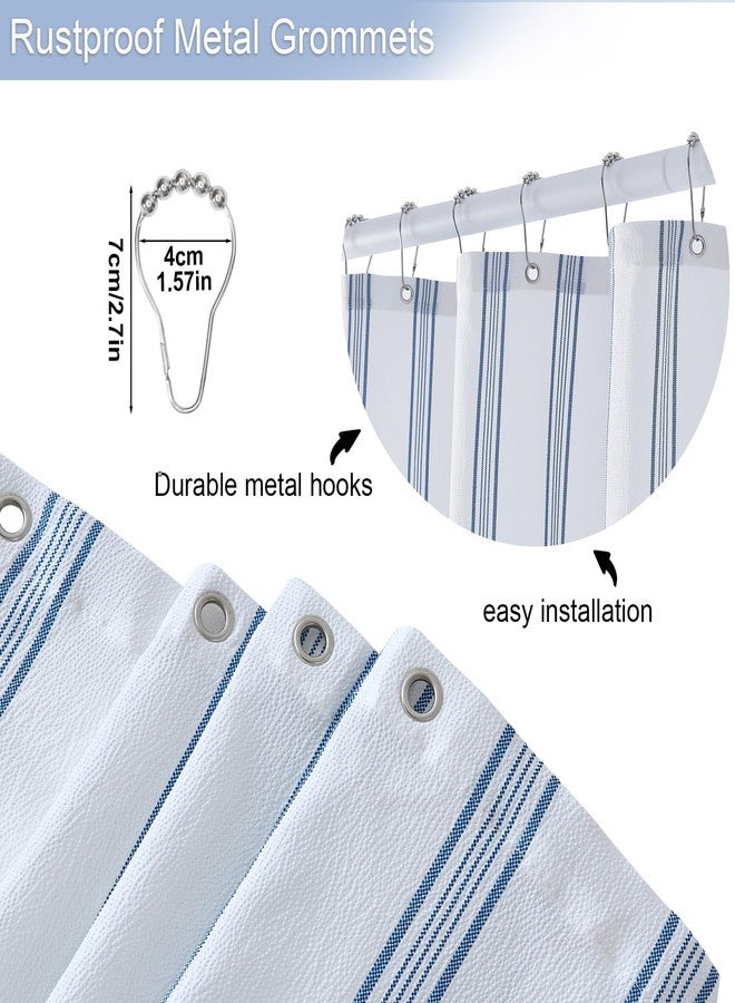 ORTIGIA Blue and White Striped Shower Curtain with 12 Metal Hooks, Crinkled Lightweight Textured Fabric Modern Farmhouse Minimalist Bathroom Curtain 72x72 Inch - Image 4