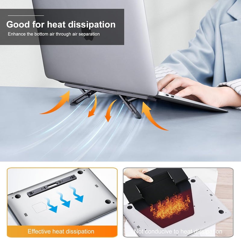حامل كمبيوتر محمول قابل للطي، حامل تبريد لأجهزة الكمبيوتر المحمولة، حامل إمالة لوحة المفاتيح، أقدام كمبيوتر محمول مريحة للمكتب، رافع لوحة المفاتيح متوافق مع أجهزة الكمبيوتر المحمولة مقاس 10-15.6 بوصة - Image 5
