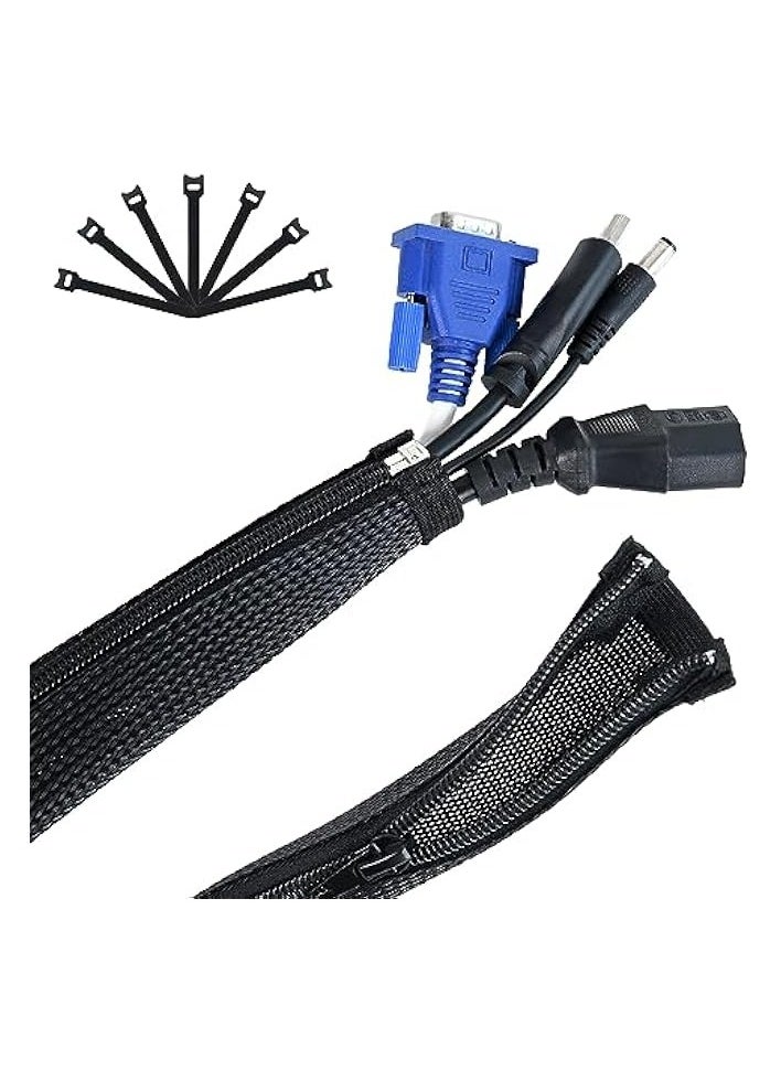 UCEC UCEC Cable Management, Cable Organizer, Cable Sleeve Self-Wrap Cord Hider, 10ft - 1/2 inch Wire Loom, Braided Wire Sleeves with Reusable Cable Ties Cord Organizer for TV PC Home Theater Automobile  - Image 1