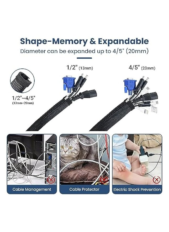 UCEC UCEC Cable Management, Cable Organizer, Cable Sleeve Self-Wrap Cord Hider, 10ft - 1/2 inch Wire Loom, Braided Wire Sleeves with Reusable Cable Ties Cord Organizer for TV PC Home Theater Automobile  - Image 2
