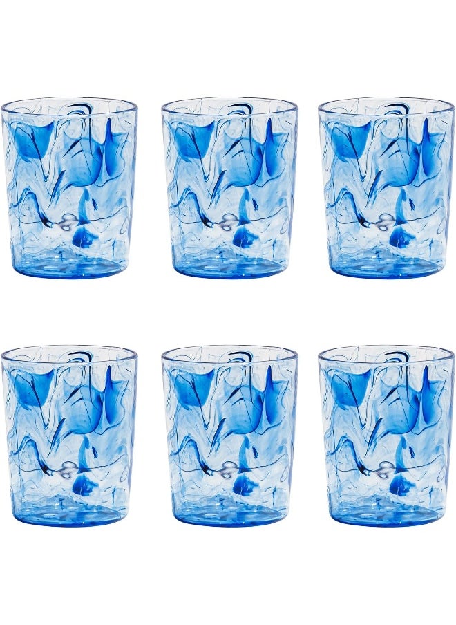TarHong - TarHong Aegean Swirl Premium Acrylic Drinkware Tumbler/Old Fashioned Glass, 12.4 Ounce, Blue Swirl, Set of 6 - Image 1