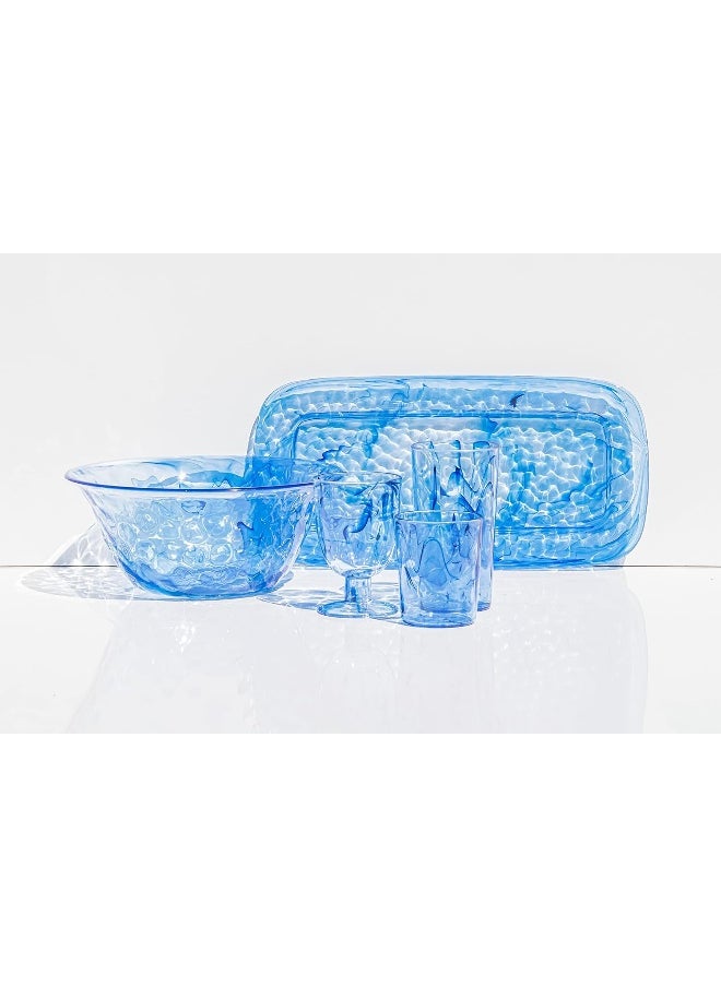 TarHong - TarHong Aegean Swirl Premium Acrylic Drinkware Tumbler/Old Fashioned Glass, 12.4 Ounce, Blue Swirl, Set of 6 - Image 1