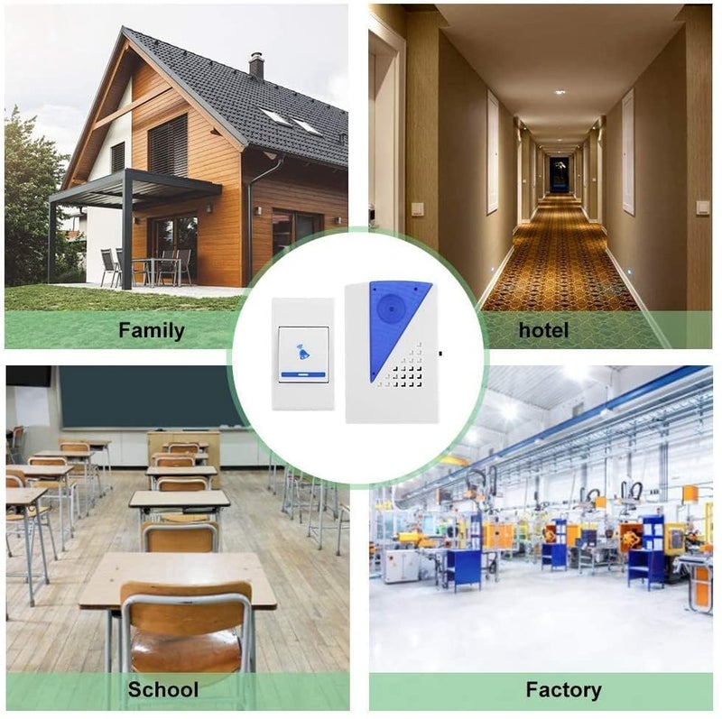 JB Export طقم جرس باب لاسلكي بمدى يزيد عن 100 قدم 32 نغمة جرس LED وميض جرس باب لاسلكي للمنزل والمتجر والمكتب تصميمات متعددة زيارة متجر RONFILD - Image 3