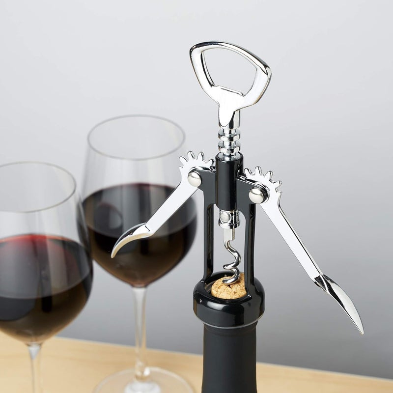 True Soar Winged Corkscrew Wine Opener, Multi-Purpose Bottle Opener for Beer and Soda, Stainless Steel with Chrome Finish, Easy to Remove Cork for Bartenders, Home Bar, Kitchen, Set of 1, Black - Image 2