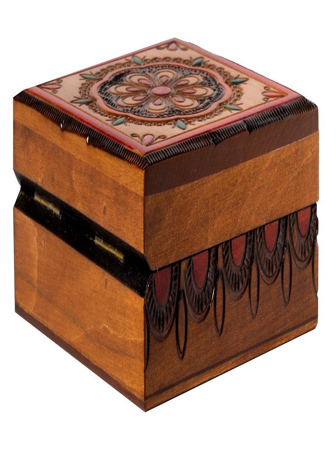 Artisan Owl Polish Handmade Dream Catcher Floral Ornamented Crest 4" Wooden Box with Red Interior, Perfect for Keepsakes and Special Items - Image 4