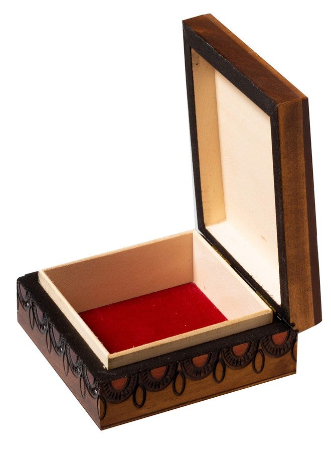 Artisan Owl Polish Handmade Dream Catcher Floral Ornamented Crest 4" Wooden Box with Red Interior, Perfect for Keepsakes and Special Items - Image 2