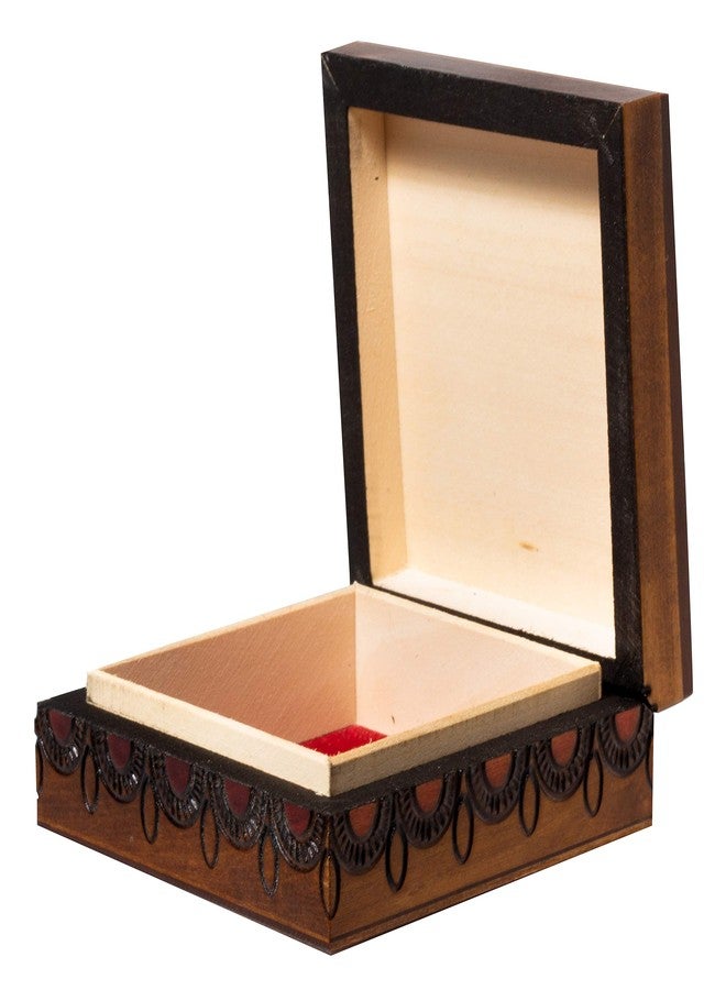 Artisan Owl Polish Handmade Dream Catcher Floral Ornamented Crest 4" Wooden Box with Red Interior, Perfect for Keepsakes and Special Items - Image 3