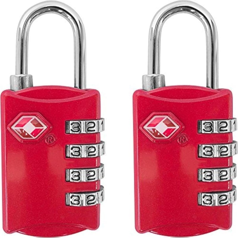 TSA Luggage Locks (Pack of 2) - 4 Digit Combination Steel Padlocks, Red
