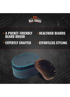Man Arden Pocket Size Beard Brush With Hand Crafted Premium Wood Handle With Premium Faux Leather Pouch  - Image 5