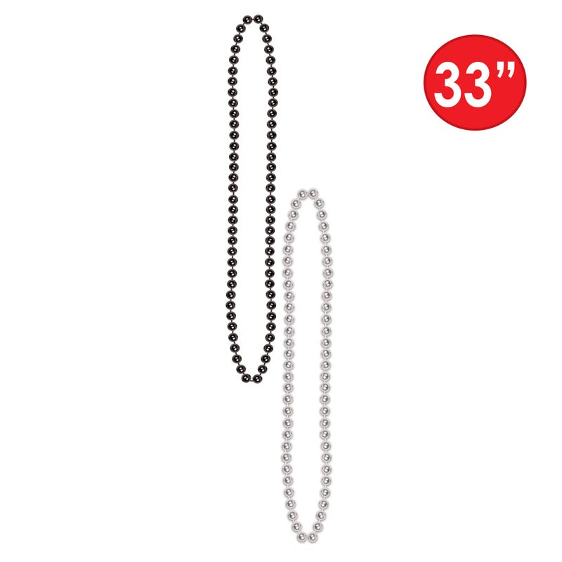 Beistle Black & Silver Party Beads - Small Round - Image 3