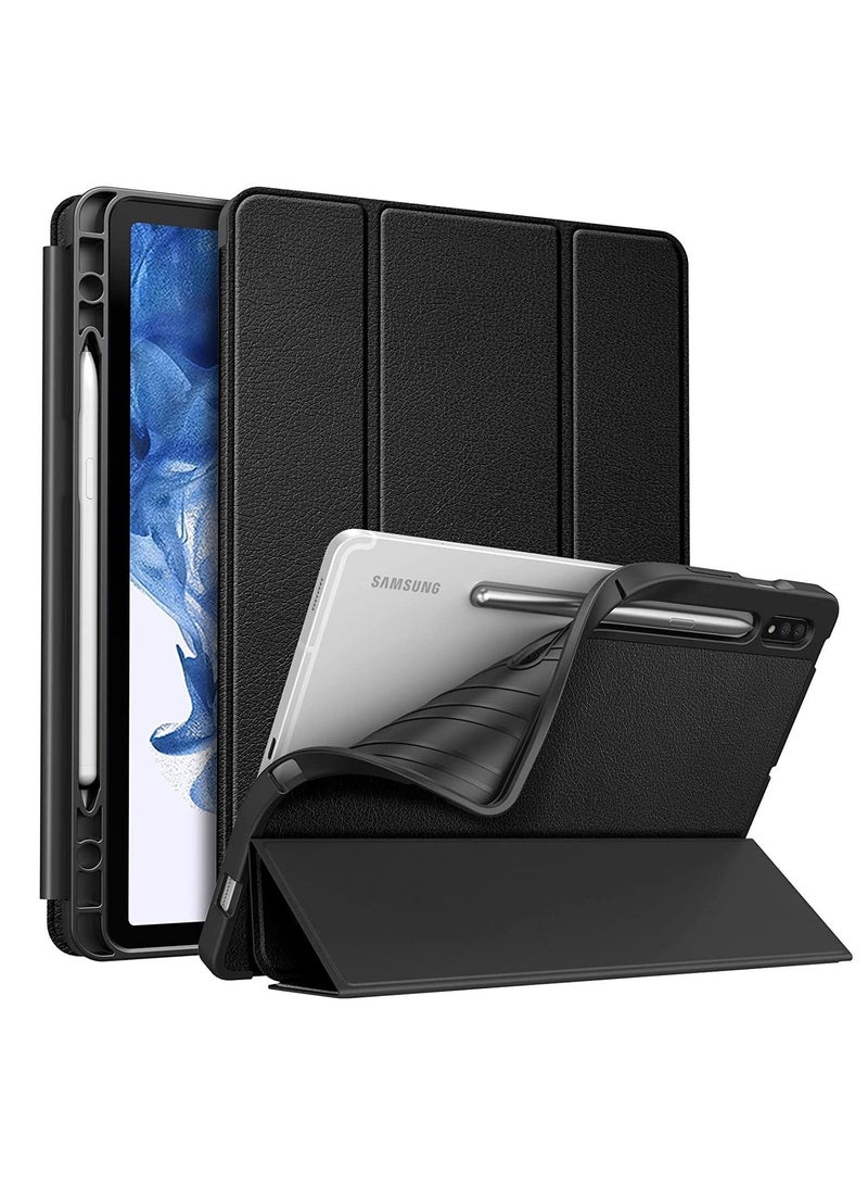 Smart Case for Samsung Galaxy Tab S8 Plus 2022/S7 FE/S7 Plus 12.4 with Pencil Holder, Soft TPU Smart Stand Back Cover Auto Wake/Sleep Feature - Black - Image 1