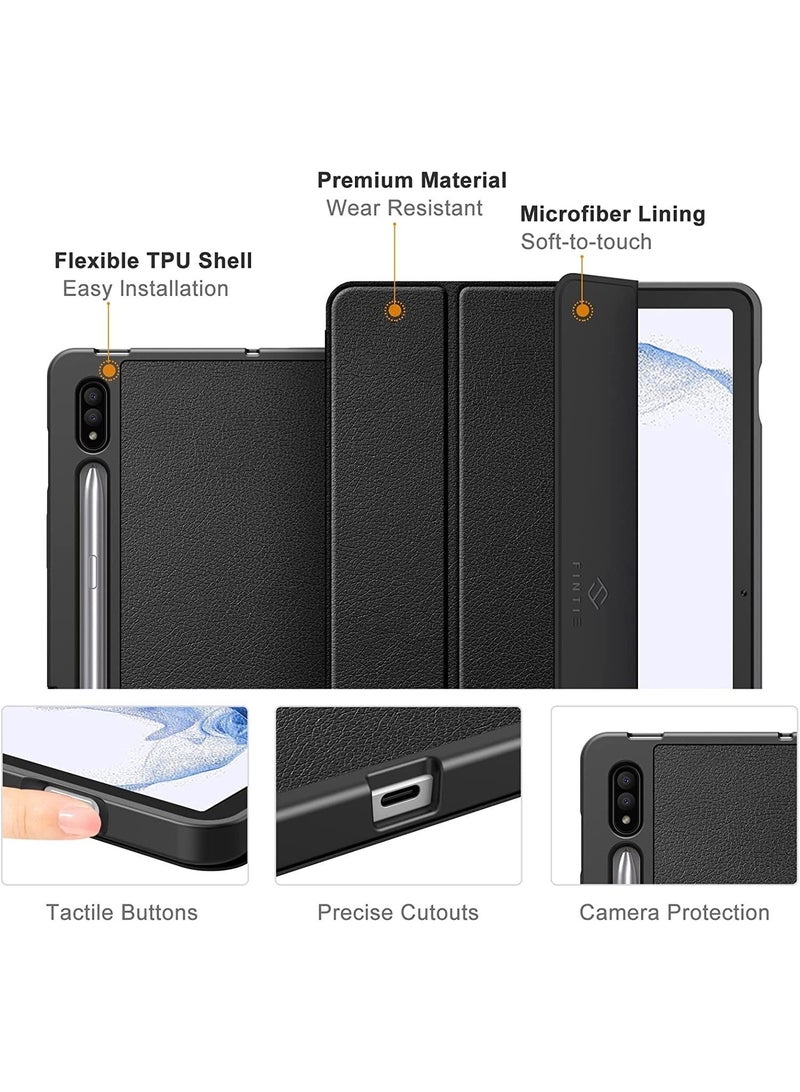 Smart Case for Samsung Galaxy Tab S8 Plus 2022/S7 FE/S7 Plus 12.4 with Pencil Holder, Soft TPU Smart Stand Back Cover Auto Wake/Sleep Feature - Black - Image 2