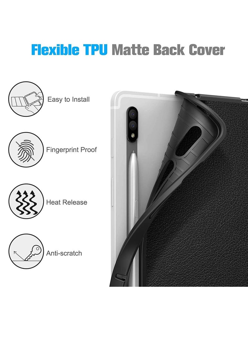 Smart Case for Samsung Galaxy Tab S8 Plus 2022/S7 FE/S7 Plus 12.4 with Pencil Holder, Soft TPU Smart Stand Back Cover Auto Wake/Sleep Feature - Black - Image 3