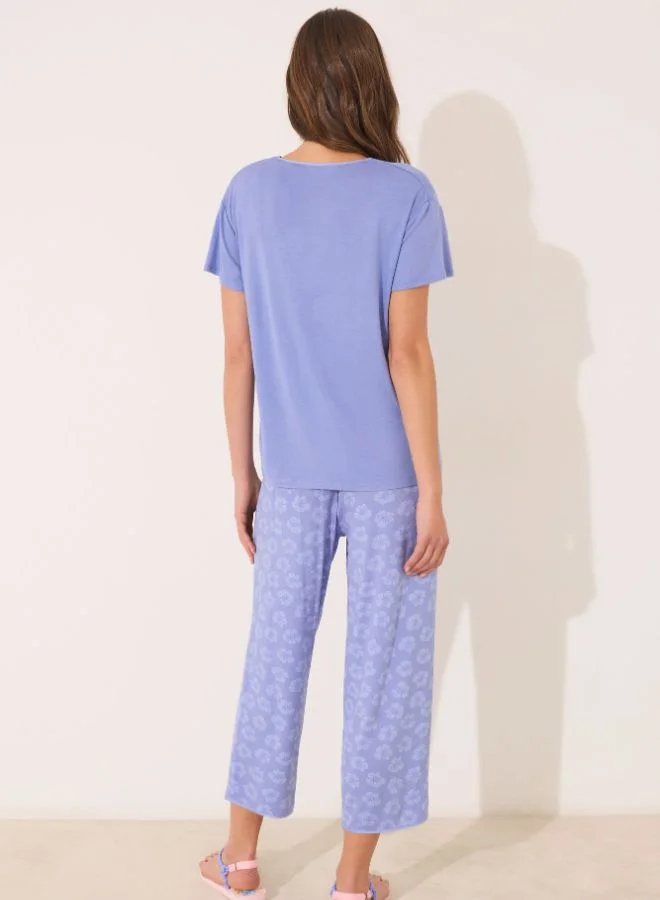 women'secret Blue Viscose Short Sleeve Capri Pyjamas