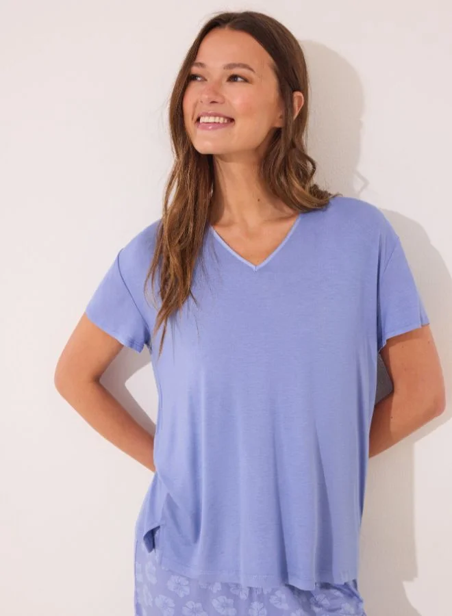 women'secret Blue Viscose Short Sleeve Capri Pyjamas