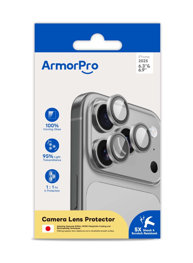 ArmorPro Camera Lens Protector Original Titanium for iPhone 17 Pro and 17 Pro Max Titanium finish lens cover with metallic frame 9H hardness and crystal clear lens protection Grey - Image 2