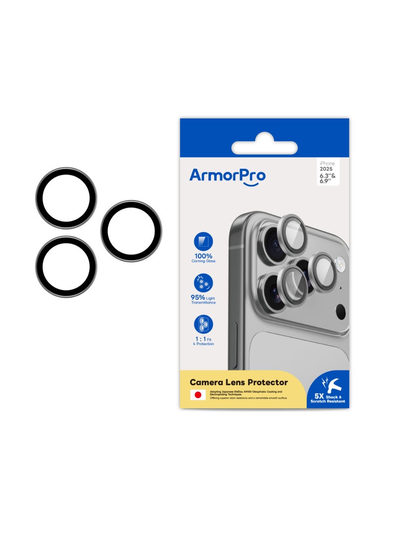 ArmorPro Camera Lens Protector Original Titanium for iPhone 17 Pro and 17 Pro Max Titanium finish lens cover with metallic frame 9H hardness and crystal clear lens protection Grey - Image 3