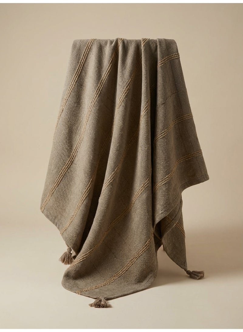 Ambrosia 130 x 160 cm Premium Cotton Throw Blanket Mocha Brown with Boho Tassels and Tufted Stripes for Sofa Bed Decor and Travel - Image 5