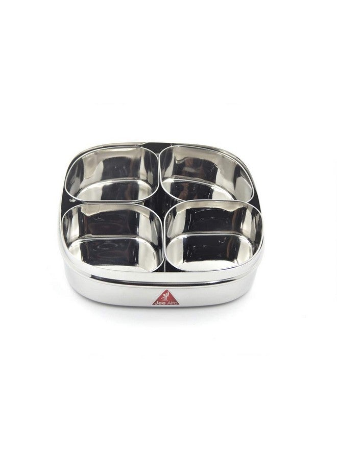 JEE ALTO Stainless Steel Square 4 Cups Dry Fruit/Masala Box/Spice Container/See Thru Masala Box 190 ml Each, Silver - Image 2
