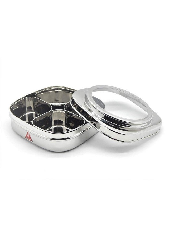 JEE ALTO Stainless Steel Square 4 Cups Dry Fruit/Masala Box/Spice Container/See Thru Masala Box 190 ml Each, Silver - Image 4