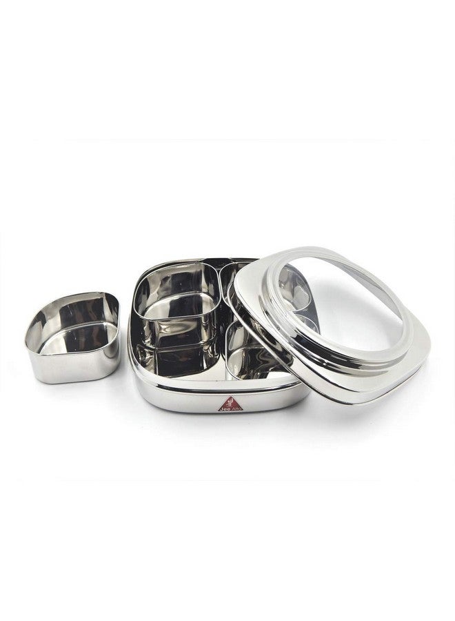 JEE ALTO Stainless Steel Square 4 Cups Dry Fruit/Masala Box/Spice Container/See Thru Masala Box 190 ml Each, Silver - Image 3