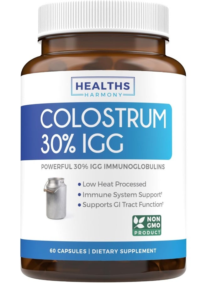 Healths Harmony Healths Harmony Gut Health & Respiratory Health Supplement, Bovine Colostrum-1000mg, 60 Capsules  - Image 1
