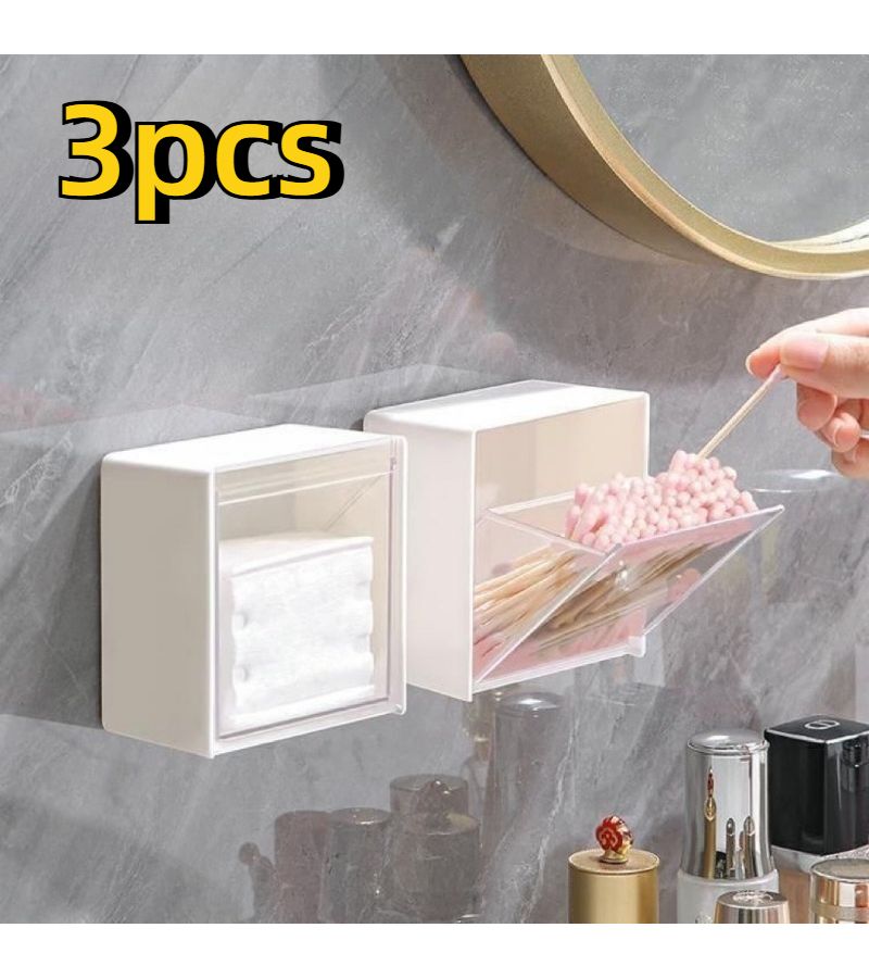 3pcs Bathroom Flip Top Storage Box Household Holder For Pads Toothpicks Swabs Hair Accessories Lipstick - Image 1