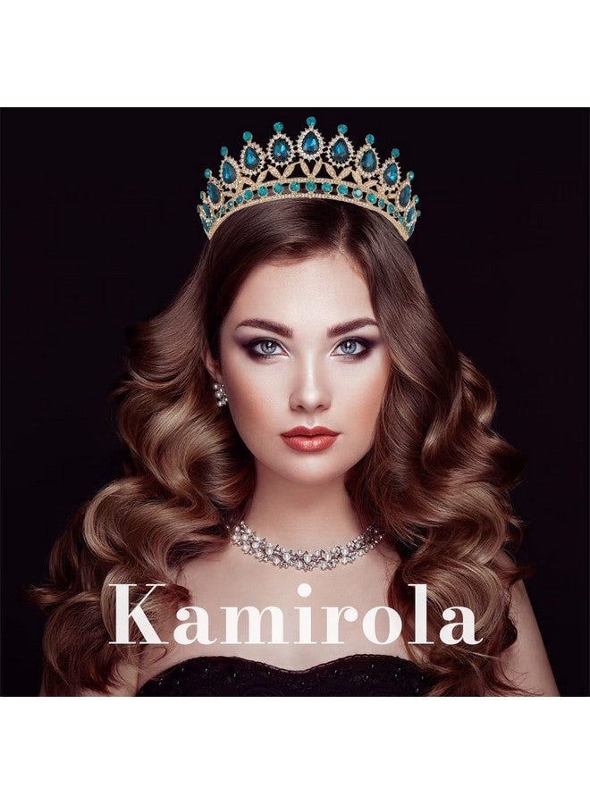 Kamirola Royal Queen Crown And Tiaras Princess Crown For Women And Girls Crystal Headbands For Bridal Princess For Wedding And Party (Peacock Blue) - Image 2