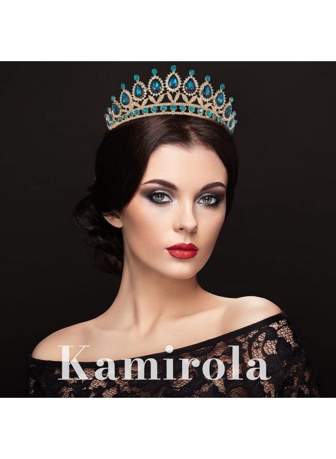 Kamirola Royal Queen Crown And Tiaras Princess Crown For Women And Girls Crystal Headbands For Bridal Princess For Wedding And Party (Peacock Blue) - Image 3