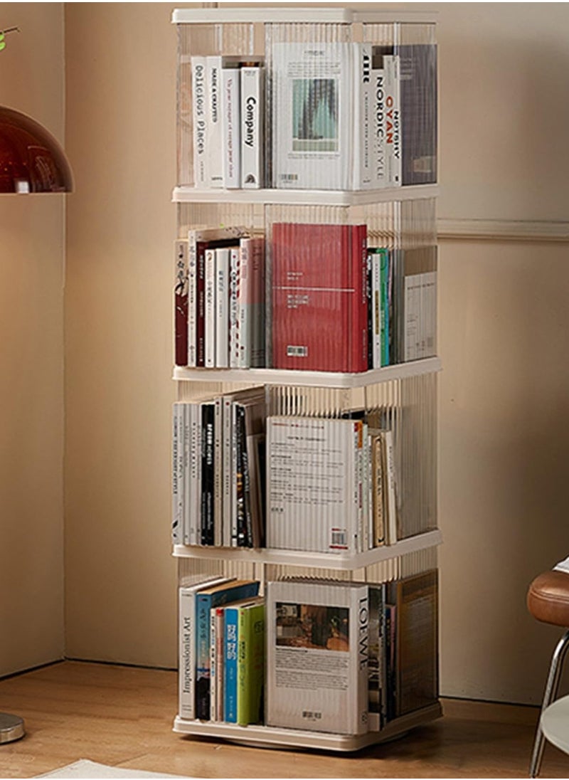 XiuWoo - 4-Tier Simple Floor-standing Square Rotating Storage Cabinet Bookshelf Student Books Children's Picture Books Storage Shelf Bookcase, 360-degree Rotation, For Living Room Bedroom Reading Room Office - Image 1