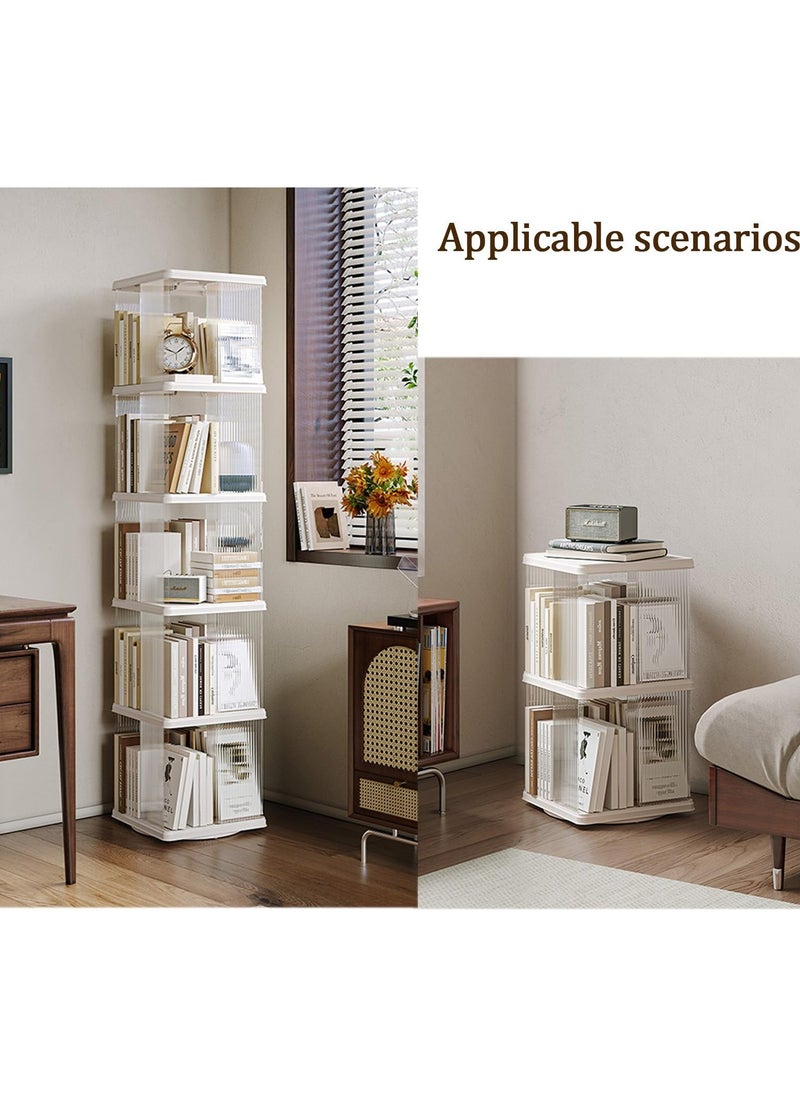 XiuWoo - 4-Tier Simple Floor-standing Square Rotating Storage Cabinet Bookshelf Student Books Children's Picture Books Storage Shelf Bookcase, 360-degree Rotation, For Living Room Bedroom Reading Room Office - Image 1
