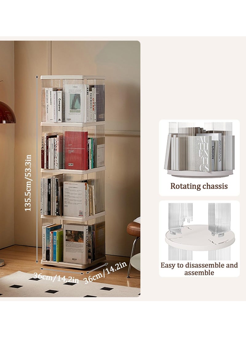 XiuWoo - 4-Tier Simple Floor-standing Square Rotating Storage Cabinet Bookshelf Student Books Children's Picture Books Storage Shelf Bookcase, 360-degree Rotation, For Living Room Bedroom Reading Room Office - Image 1