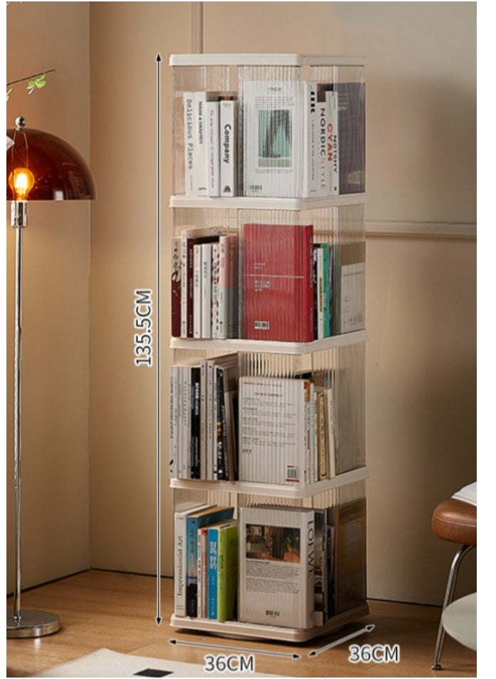 XiuWoo - 4-Tier Simple Floor-standing Square Rotating Storage Cabinet Bookshelf Student Books Children's Picture Books Storage Shelf Bookcase, 360-degree Rotation, For Living Room Bedroom Reading Room Office - Image 1