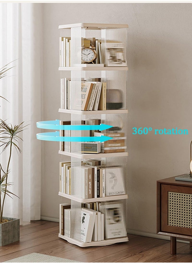 XiuWoo - 4-Tier Simple Floor-standing Square Rotating Storage Cabinet Bookshelf Student Books Children's Picture Books Storage Shelf Bookcase, 360-degree Rotation, For Living Room Bedroom Reading Room Office - Image 1