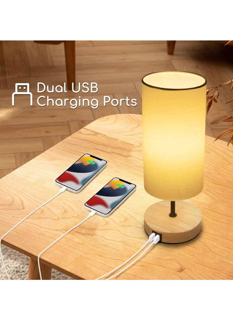 Linen Round Table Lamp Knob Dimmer Switch A+C USB Function Bedside Lamp 2 Holes AC