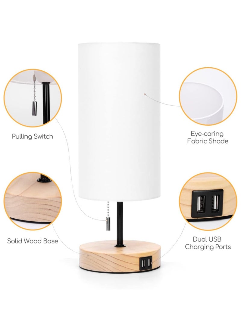Linen Round Table Lamp Knob Dimmer Switch A+C USB Function Bedside Lamp 2 Holes AC