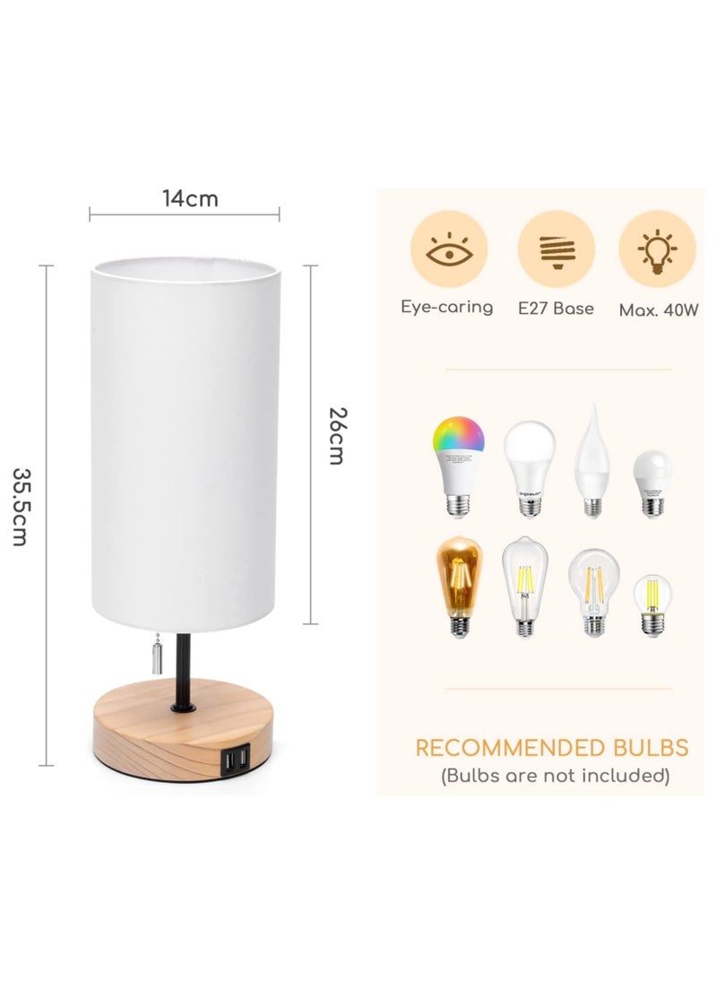Linen Round Table Lamp Knob Dimmer Switch A+C USB Function Bedside Lamp 2 Holes AC