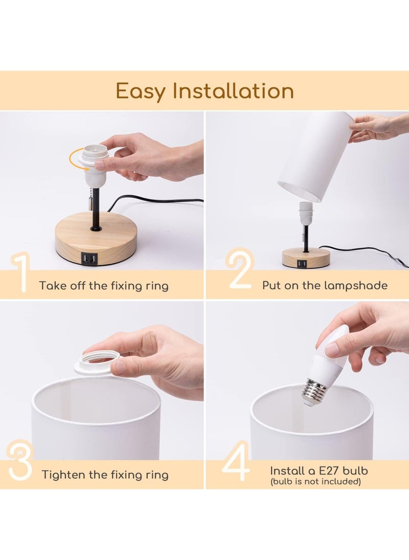 Linen Round Table Lamp Knob Dimmer Switch A+C USB Function Bedside Lamp 2 Holes AC