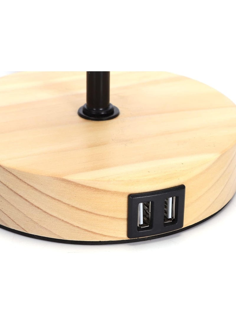 Linen Round Table Lamp Knob Dimmer Switch A+C USB Function Bedside Lamp 2 Holes AC