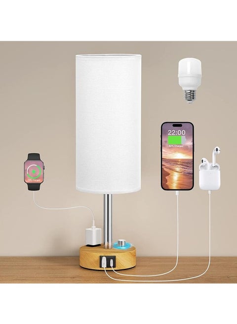 Linen Round Table Lamp Knob Dimmer Switch A+C USB Function Bedside Lamp 2 Holes AC