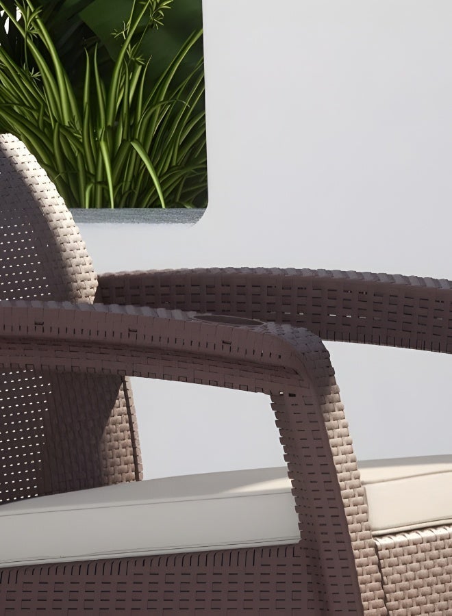 Marcolo 2-Seater Outdoor Sofa Set – Dark Brown Plastic Seating with Beige Seat Cushion & Coffee Table, Weather-Resistant Patio & Garden Furniture with Built-In Cup Holders - Image 5