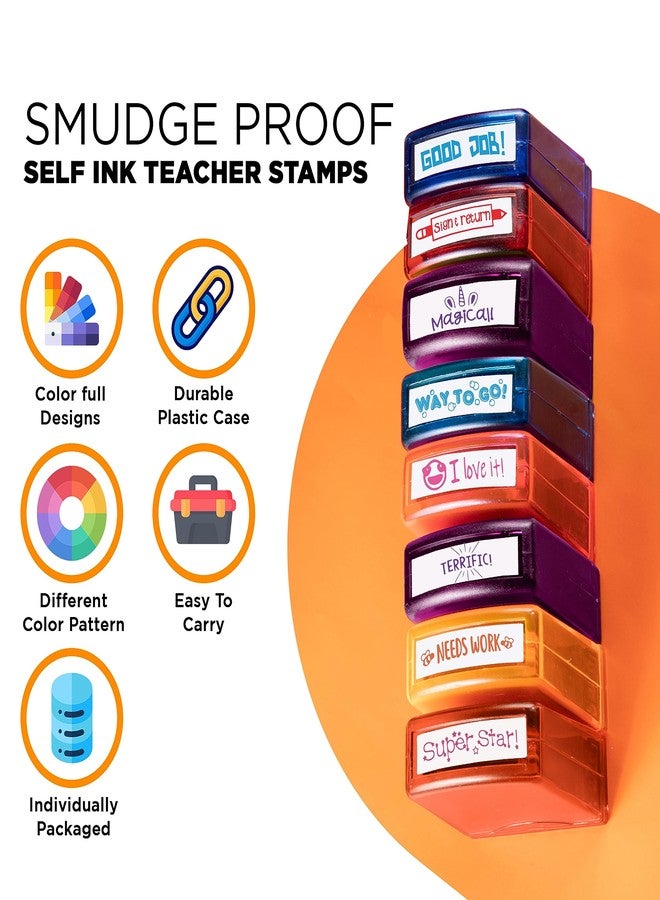Tickselect Teacher Stamps for Classroom Grading - 8PCS Self-Inking Rectangular Teacher Stamp - Colorful Stamps for Teachers with Motivational Messages - Perfect Classroom Supplies & Gifts for Homeschool - Image 2