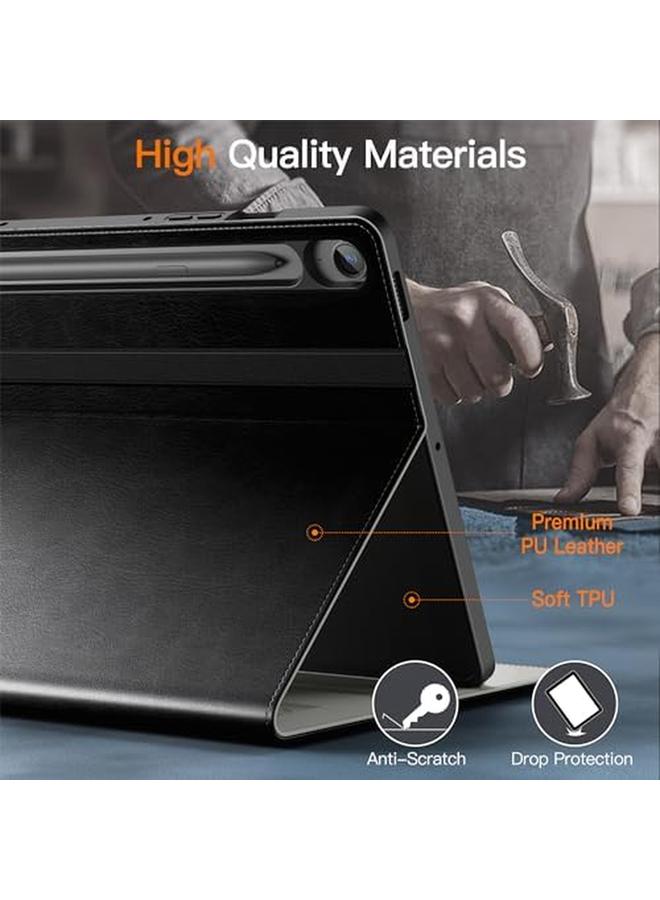 جي تيك حافظة لهاتف سامسونج جالاكسي تاب S9 Fe مقاس 10.9 بوصة مع حامل قلم S من جلد البولي يوريثان وحامل قابل للطي للأعمال غطاء حماية للكمبيوتر اللوحي مع جيب وأشرطة رؤية متعددة الزوايا باللون الأسود - Image 3